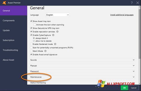 Ekrānuzņēmums Avast Windows XP