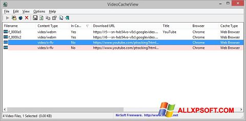 Ekrānuzņēmums VideoCacheView Windows XP