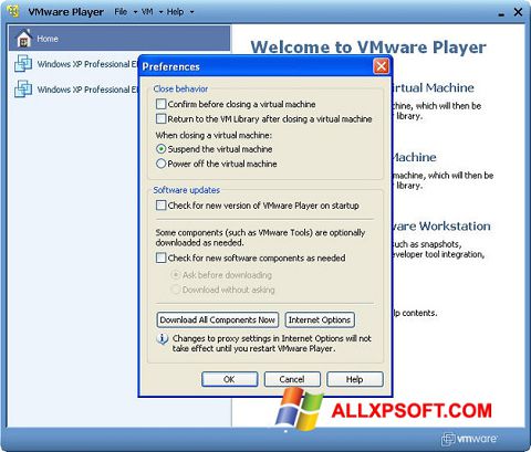 Ekrānuzņēmums VMware Player Windows XP