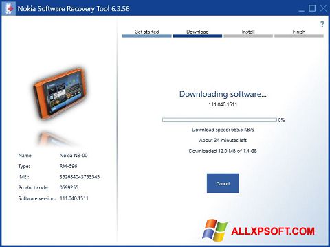 Ekrānuzņēmums Nokia Software Recovery Tool Windows XP