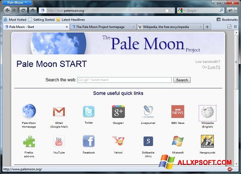Ekrānuzņēmums Pale Moon Windows XP