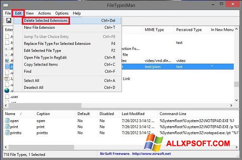 Ekrānuzņēmums Unassociate File Types Windows XP