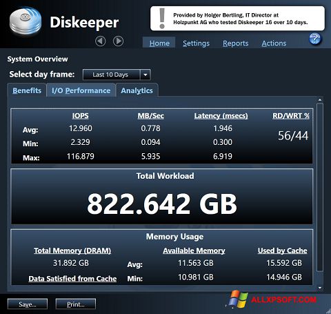 Ekrānuzņēmums Diskeeper Windows XP