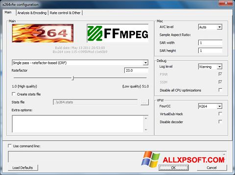 Ekrānuzņēmums x264 Video Codec Windows XP