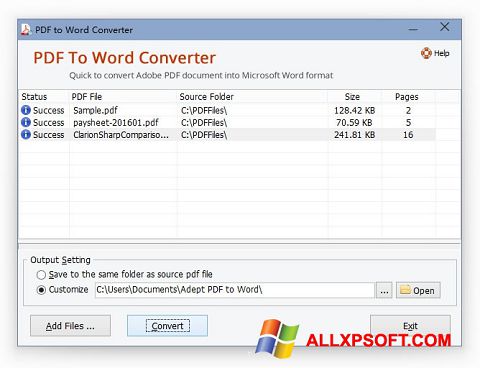 Ekrānuzņēmums PDF to Word Converter Windows XP