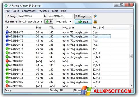 Ekrānuzņēmums Angry IP Scanner Windows XP