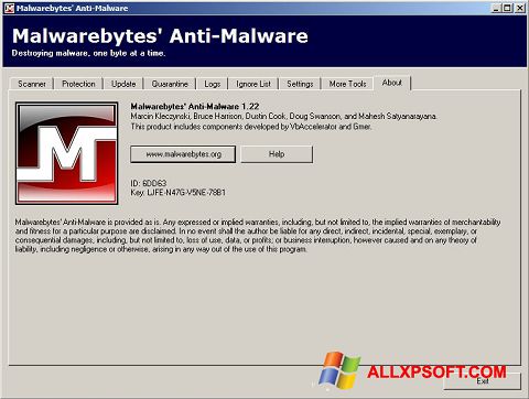 Ekrānuzņēmums Malwarebytes Anti-Malware Free Windows XP