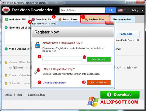 Ekrānuzņēmums Fast Video Downloader Windows XP
