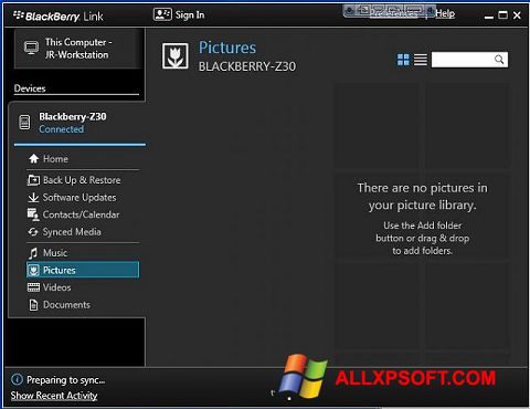 Ekrānuzņēmums BlackBerry Link Windows XP