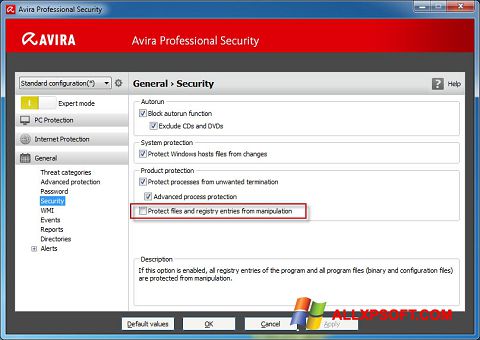 Ekrānuzņēmums Avira Professional Security Windows XP