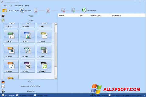 Ekrānuzņēmums Format Factory Windows XP