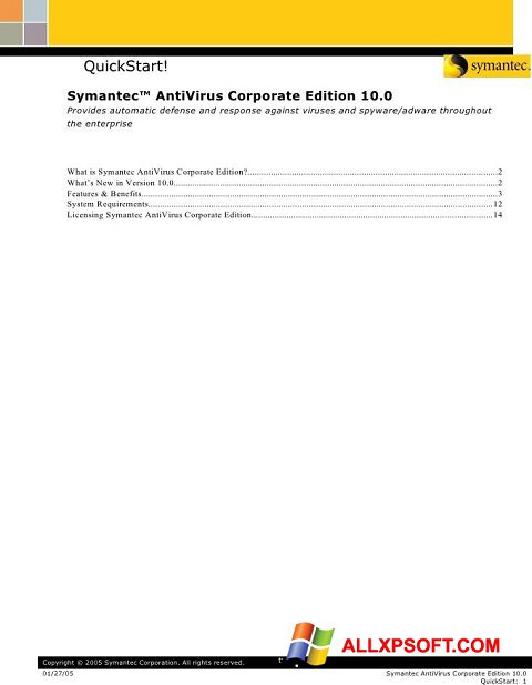 Ekrānuzņēmums Symantec Antivirus Corporate Edition Windows XP