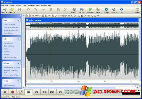 Ekrānuzņēmums WavePad Sound Editor Windows XP