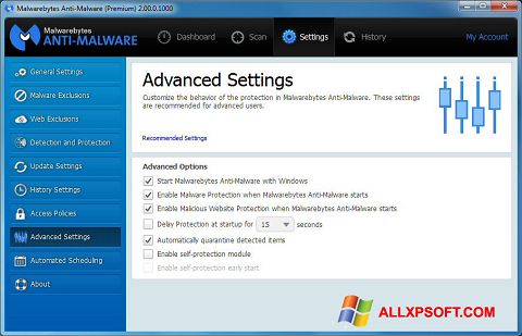 Ekrānuzņēmums Malwarebytes Anti-Malware Windows XP