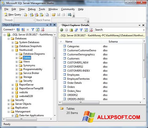 Ekrānuzņēmums Microsoft SQL Server Windows XP
