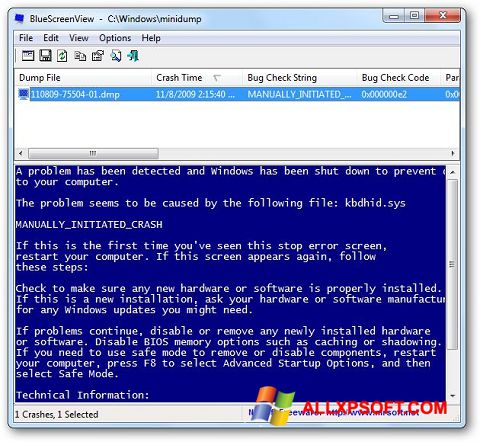 Ekrānuzņēmums BlueScreenView Windows XP