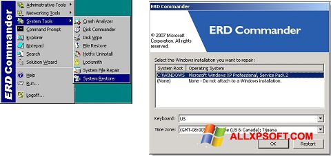 Ekrānuzņēmums ERD Commander Windows XP