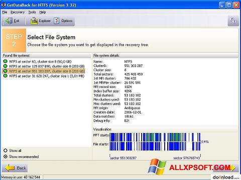 Ekrānuzņēmums GetDataBack Windows XP