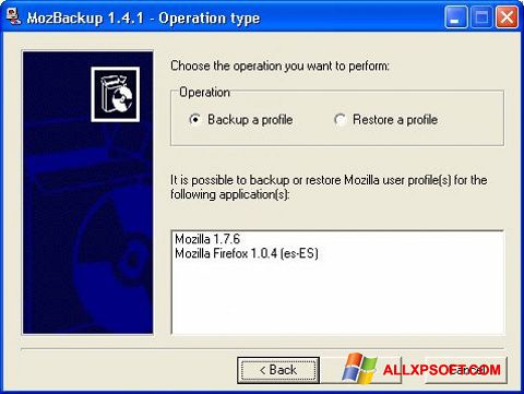 Ekrānuzņēmums MozBackup Windows XP