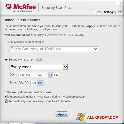 Ekrānuzņēmums McAfee Security Scan Plus Windows XP