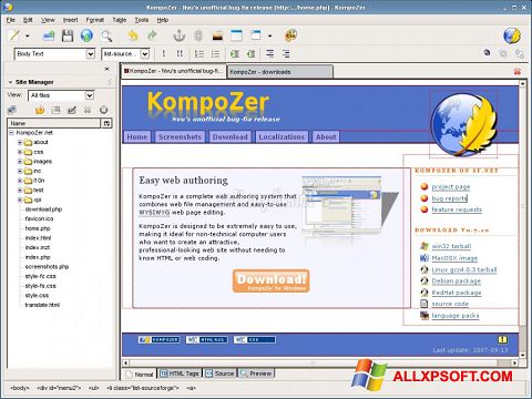 Ekrānuzņēmums KompoZer Windows XP