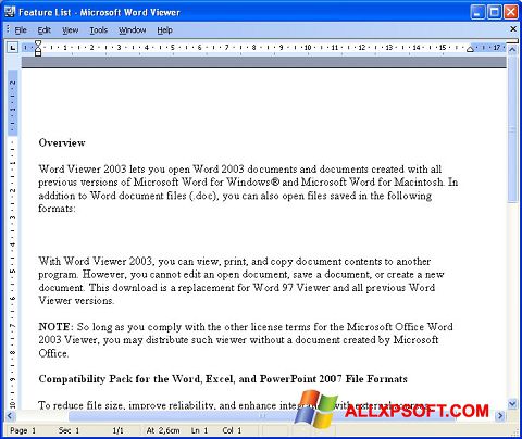 Ekrānuzņēmums Word Viewer Windows XP