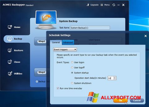 Ekrānuzņēmums AOMEI Backupper Windows XP