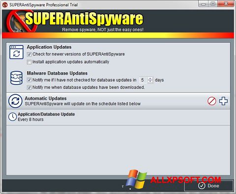 Ekrānuzņēmums SUPERAntiSpyware Windows XP