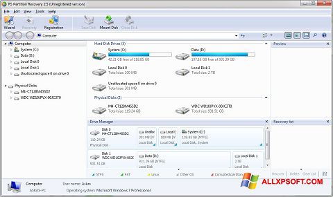 Ekrānuzņēmums RS Partition Recovery Windows XP