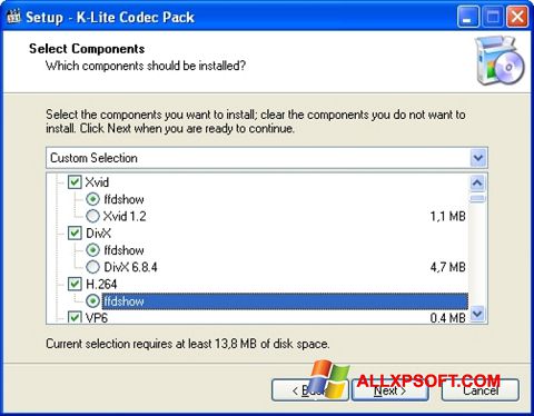 Ekrānuzņēmums K-Lite Codec Pack Windows XP
