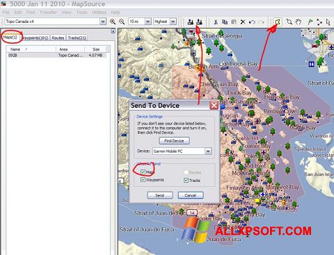 Ekrānuzņēmums MapSource Windows XP