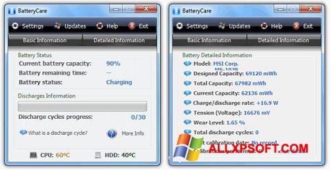 Ekrānuzņēmums BatteryCare Windows XP