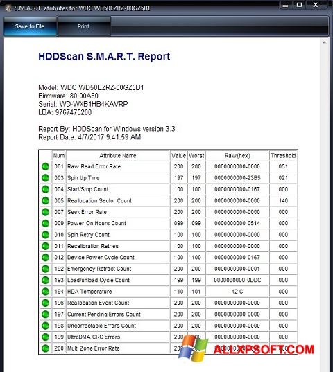 Ekrānuzņēmums HDDScan Windows XP