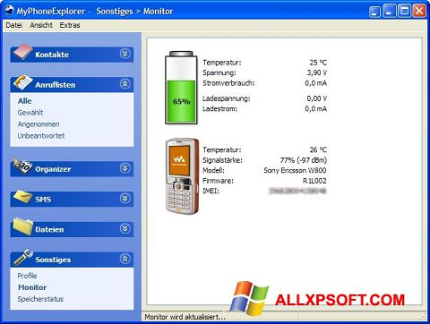 Ekrānuzņēmums MyPhoneExplorer Windows XP