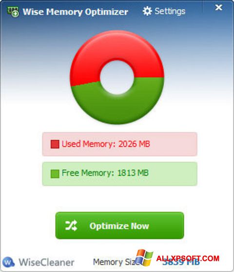Ekrānuzņēmums Wise Memory Optimizer Windows XP