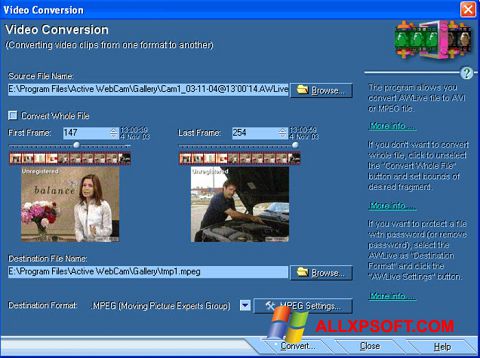 Ekrānuzņēmums Active WebCam Windows XP
