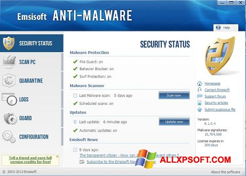 Ekrānuzņēmums Emsisoft Anti-Malware Windows XP