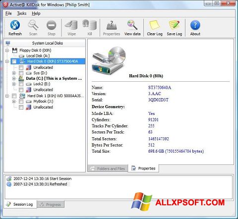 Ekrānuzņēmums Active KillDisk Windows XP