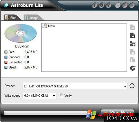 Ekrānuzņēmums Astroburn Lite Windows XP