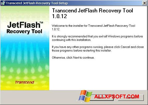 Ekrānuzņēmums JetFlash Recovery Tool Windows XP