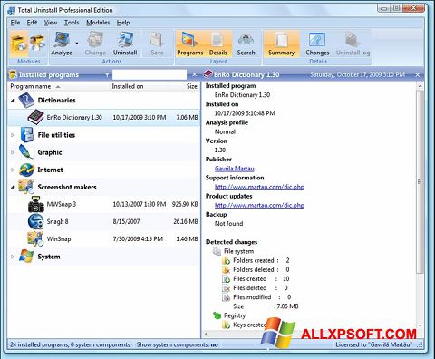 Ekrānuzņēmums Total Uninstall Windows XP