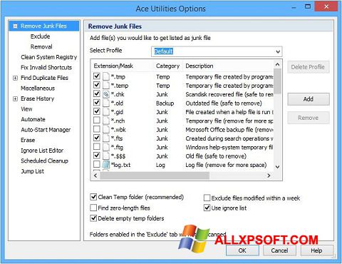 Ekrānuzņēmums Ace Utilities Windows XP