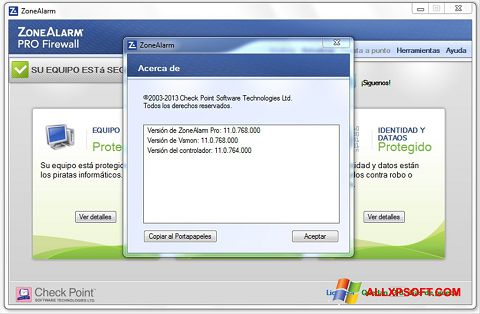 Ekrānuzņēmums ZoneAlarm Windows XP