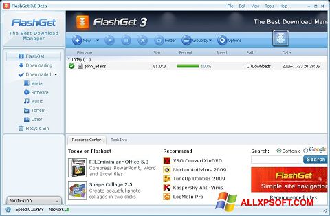 Ekrānuzņēmums FlashGet Windows XP