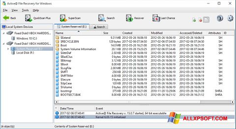 Ekrānuzņēmums Active File Recovery Windows XP