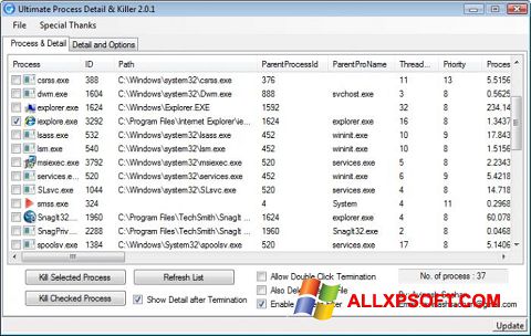 Ekrānuzņēmums Process Killer Windows XP