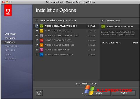 Ekrānuzņēmums Adobe Application Manager Windows XP