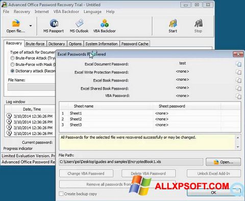 Ekrānuzņēmums Advanced Office Password Recovery Windows XP