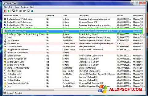 Ekrānuzņēmums ShellExView Windows XP