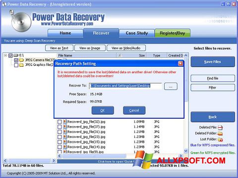 Ekrānuzņēmums Power Data Recovery Windows XP